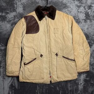 True Vintage 10-X Hunting Jacket Fur Collard Shooting Leather Pad Quilted 42 Med